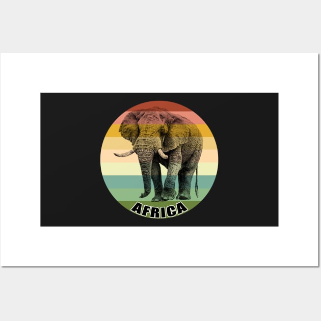 Majestic Bull Elephant on Vintage Retro Africa Sunset Wall Art by scotch